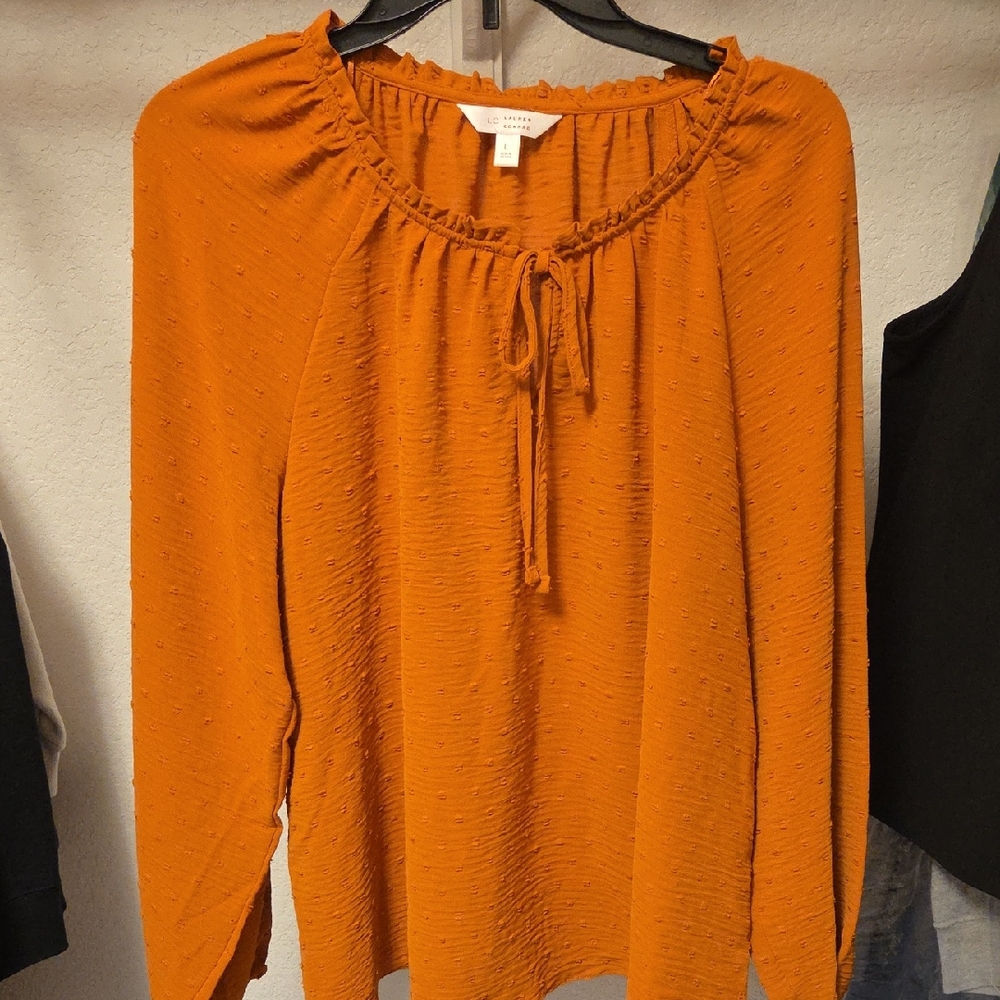 LC Lauren Conrad Women's Orange Long Sleeve Blouse